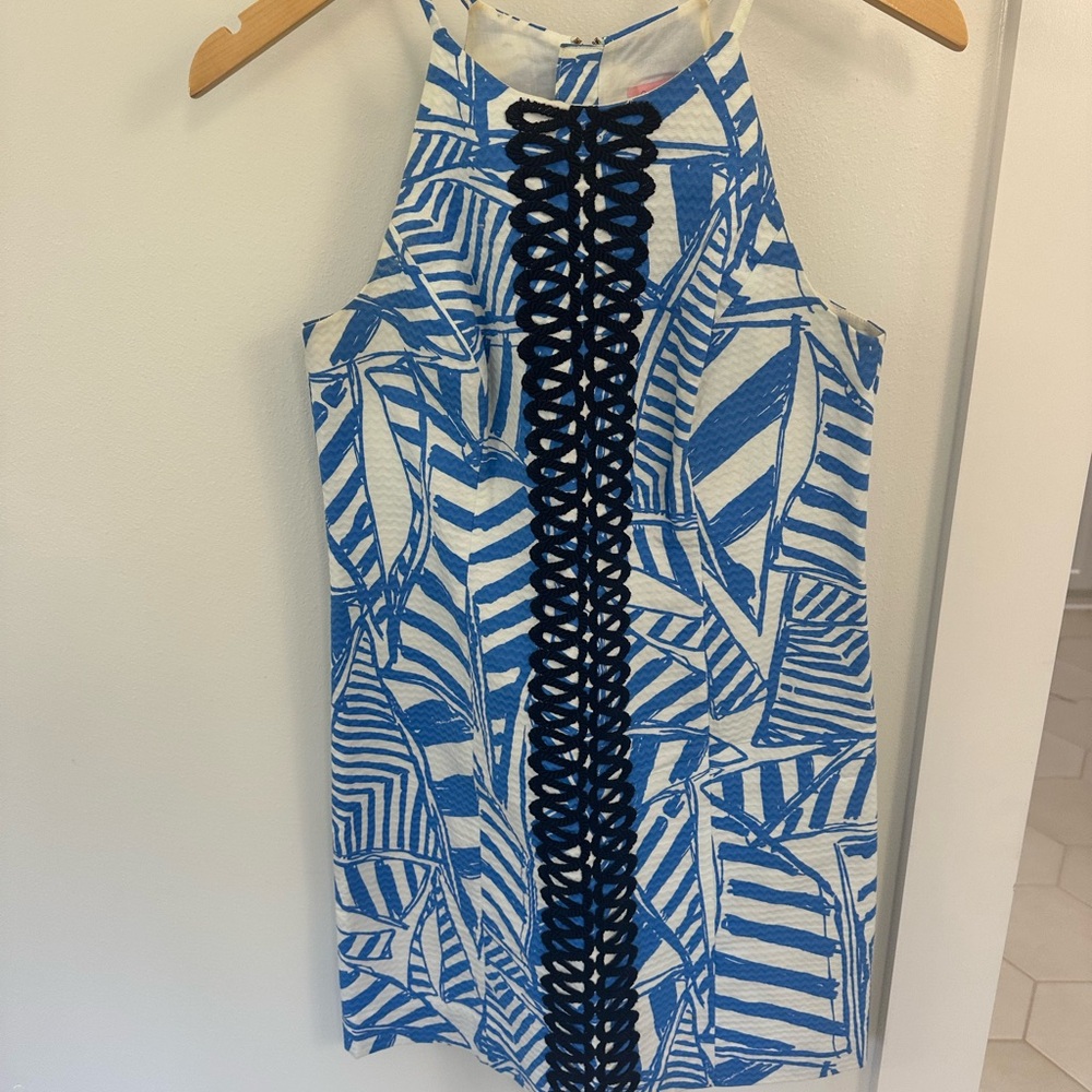 Lilly Pulitzer Blue and White halter shift dress size 2